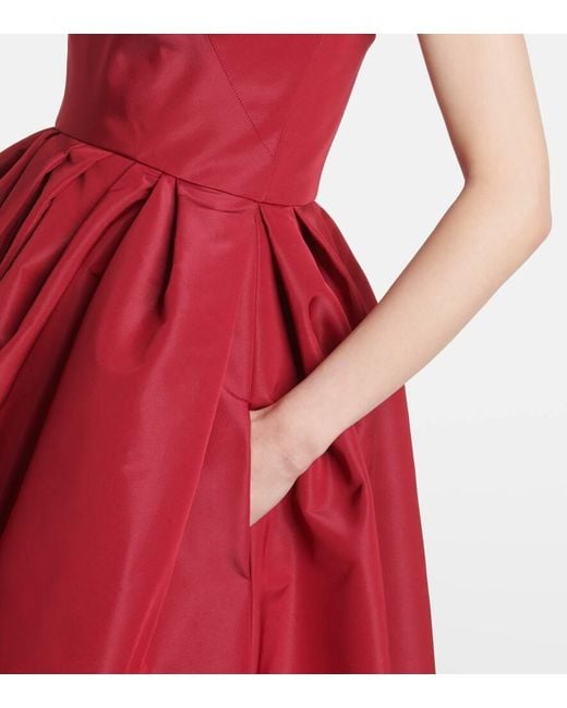Carolina Herrera Red Strapless Belted Silk Cocktail Dress