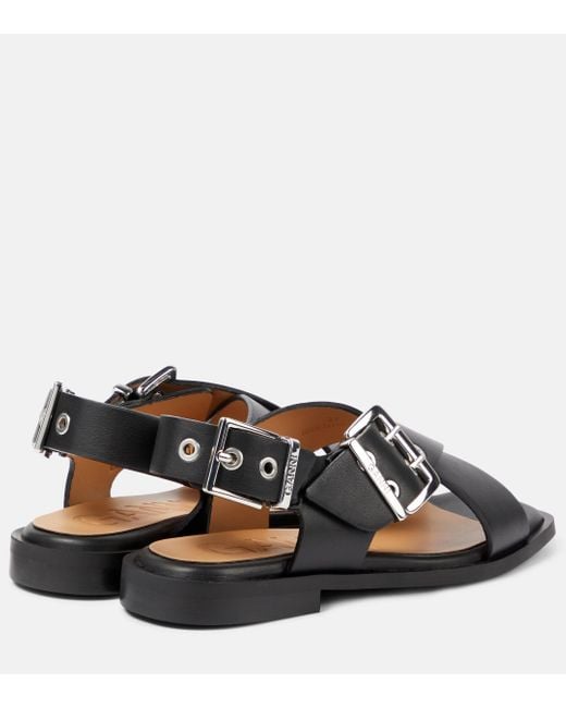 Ganni Brown Faux Leather Mary Jane Sandals