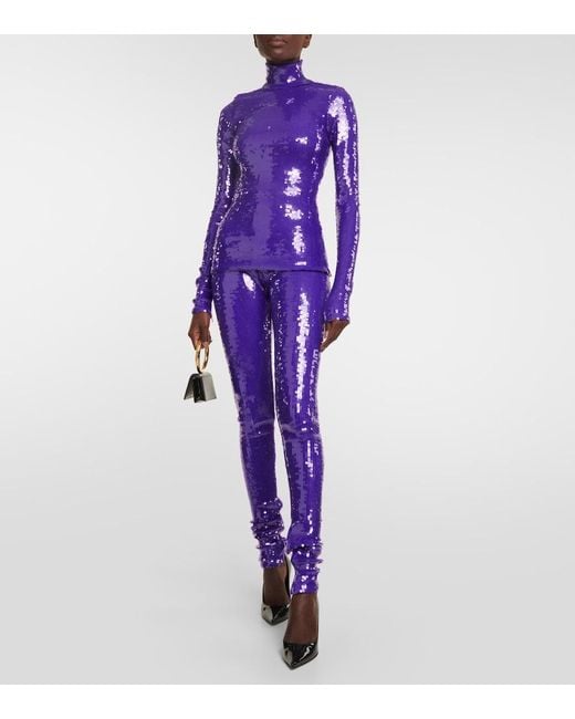 LAQUAN SMITH Purple Sequined Turtleneck Top