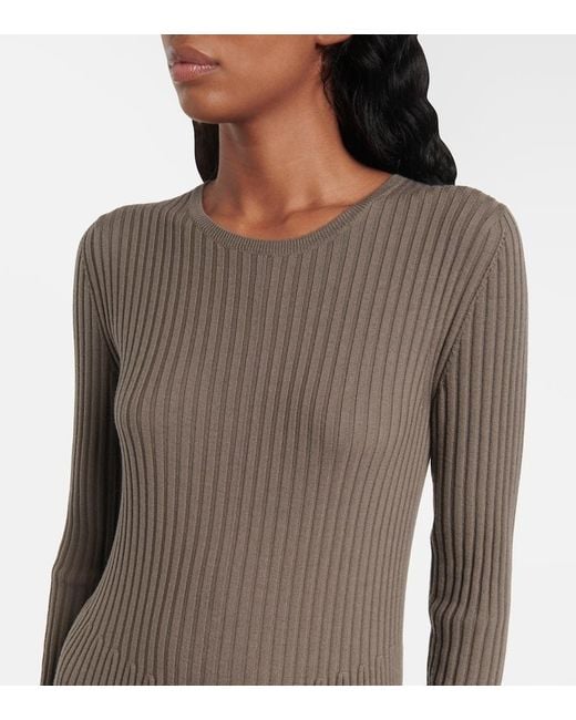 Joseph Brown Ribbed-Knit Pleated Wool Midi Dress