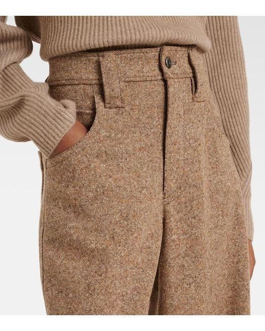 Brunello Cucinelli Brown Monili Wool-Blend Flannel Wide-Leg Pants