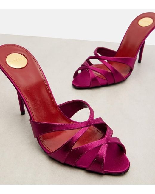 Saint Laurent Pink Crãªpe Satin Chandelle Mules Sandals