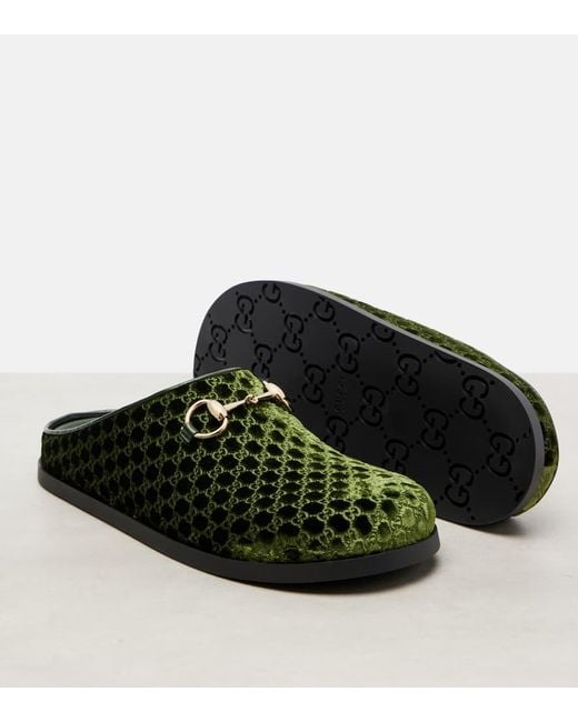Mules De Terciopelo Gg Con Horsebit Gucci de color Green