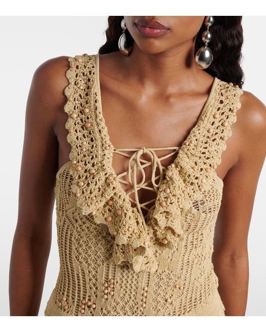 Isabel Marant Natural Ornella Beaded Crochet Maxi Dress