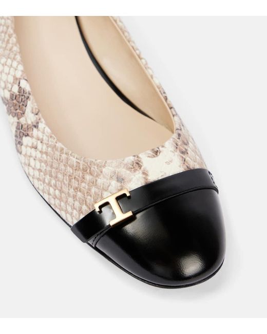 Tod's Metallic Snake-Effect Leather Ballet Flats