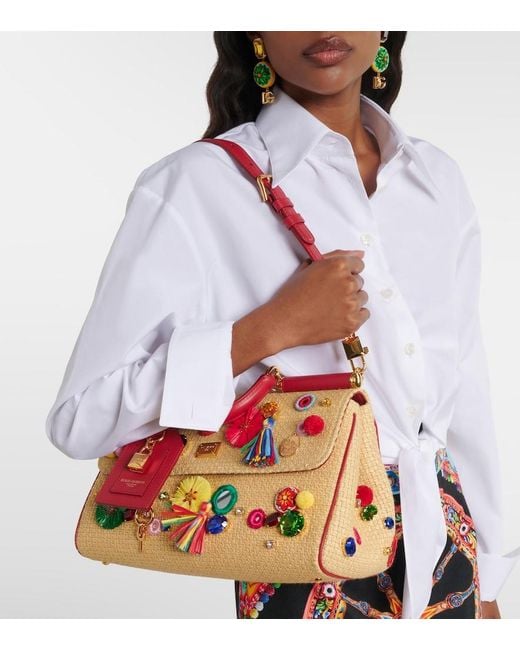 Dolce & Gabbana Red Sicily Medium Embellished Top-Handle Bag