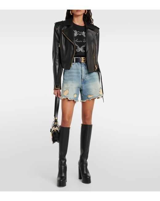 Balmain Blue Delessed Denim Shorts