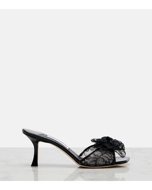 Jimmy Choo Black Skye Corsage Floral-Applique Lace Mules