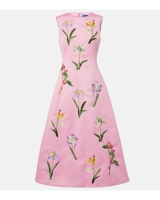Vestido Midi Cleo De Saten Floral LEO LIN de color Pink