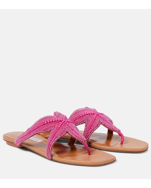Aquazzura Pink Verzierte Sandalen Reef Star Aus Leder