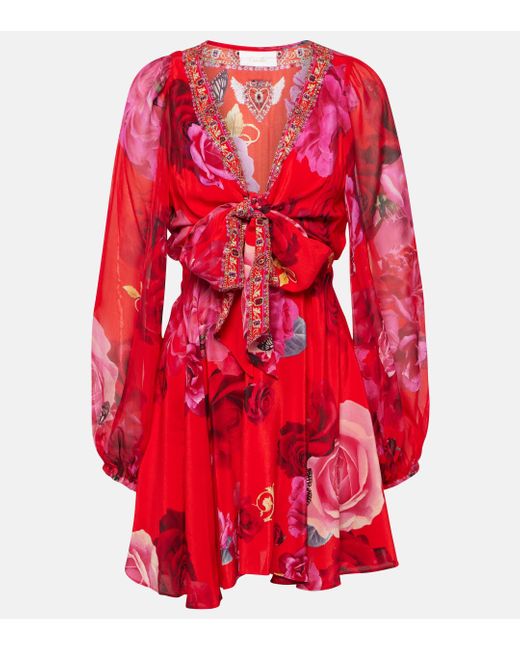 Camilla Red Embellished Floral Silk Minidress