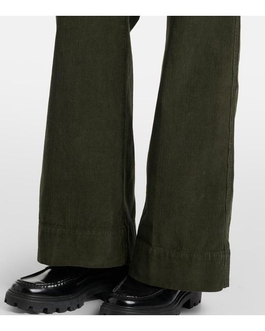 Victoria Beckham Green Alina Mid-Rise Cotton Corduroy Flared Pants