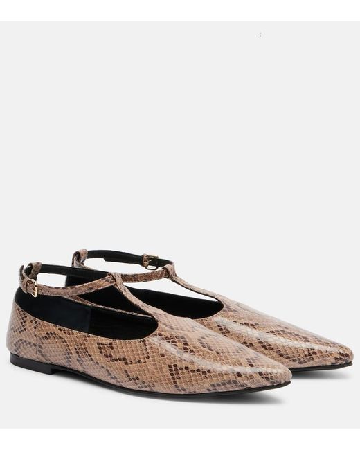 A.Emery Brown Ward Snake-Effect Leather Mary Jane Flats