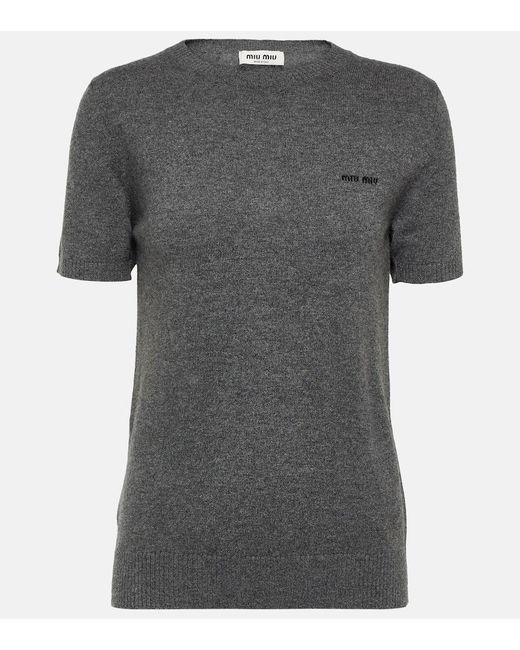 Miu Miu Gray Logo Cashmere Sweater