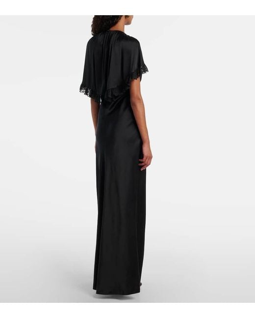 Robe Longue En Soie Et Dentelle Chloé en coloris Black