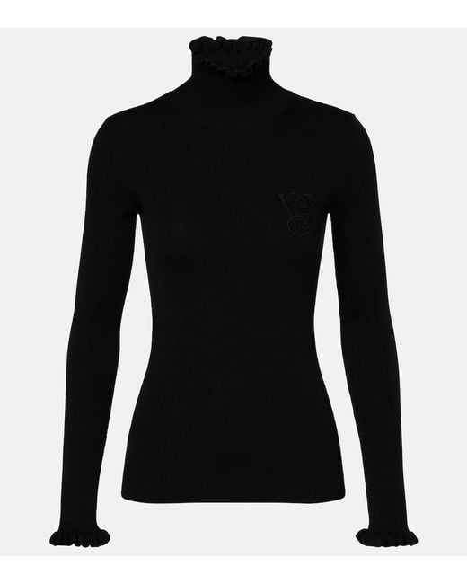 Valentino Black Ruffled Virgin Wool Sweater
