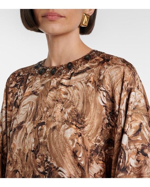 Max Mara Brown Maroso Embellished Silk Maxi Dress