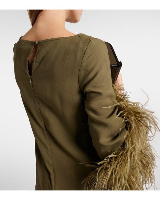 Taller Marmo Green Del Lago Feather-Trimmed Midi Dress