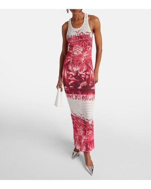 Jean Paul Gaultier Red Diablo Printed Devoré Maxi Dress