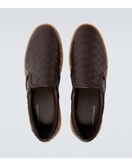 Bottega Veneta Brown Sawyer Intrecciato Leather Slip-On Shoes for men