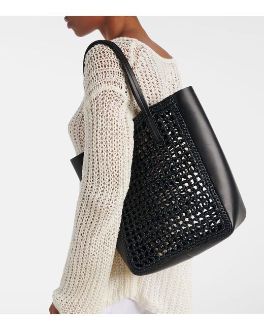 Khaite Black Zoe Small Leather-Trimmed Raffia Tote Bag