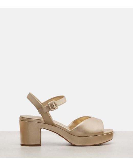 Prada Natural Plateausandalen Aus Metallic-Leder