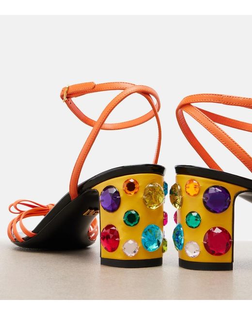 Dolce & Gabbana Red Keira Embellished Leather Sandals