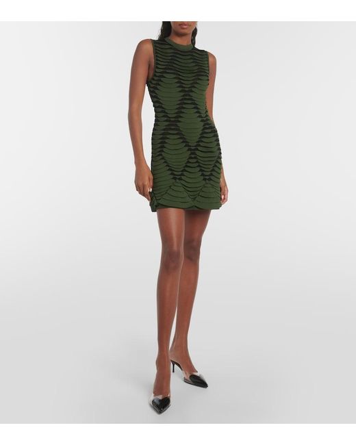 Alaïa Green Snake-Effect Knit Minidress