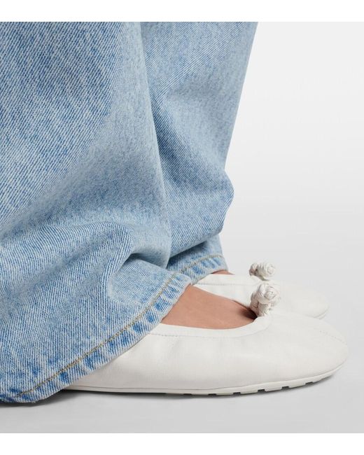 Bottega Veneta White Fantasmina Knot Leather Ballet Flats