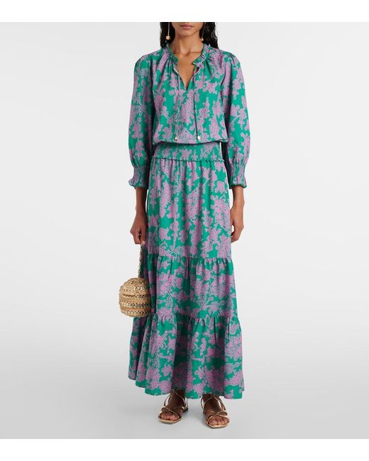 Heidi Klein Blue Santa Rosa Paisley Cotton-Blend Maxi Dress
