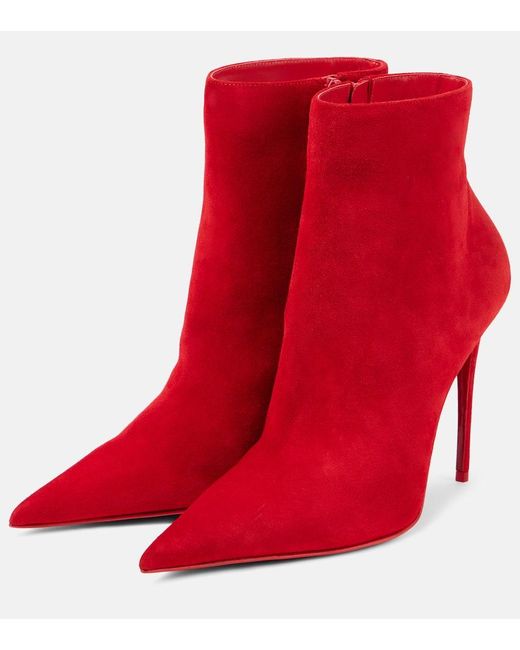 Christian Louboutin Red Ankle Boots Kate Max 100 Aus Veloursleder