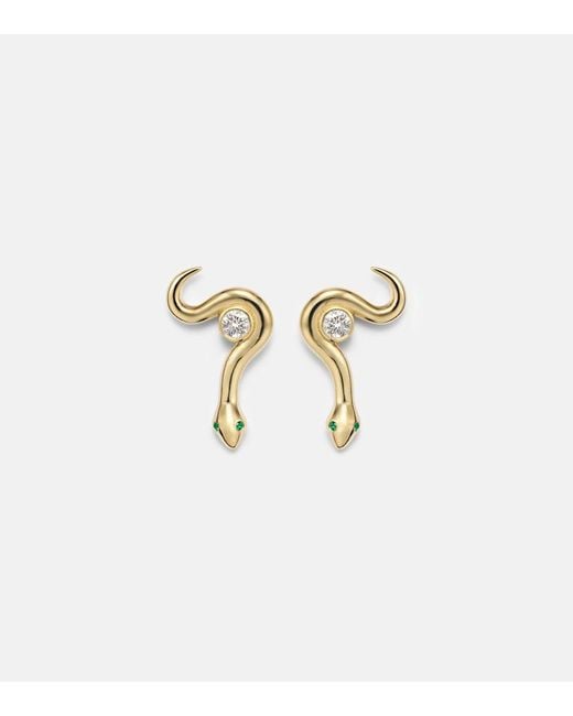 Ileana Makri Metallic Serpent Nest 18Kt Earrings With Diamonds And Emeralds