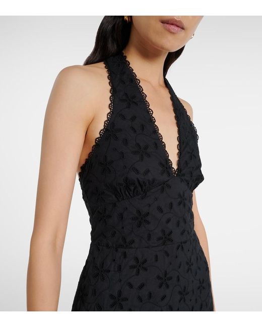 Posse Black Salma Embroidered Halterneck Cotton Midi Dress