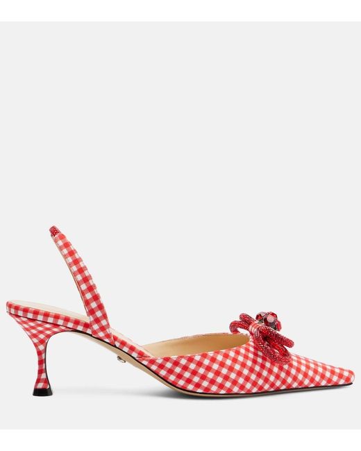 Mach & Mach Pink Double Bow Gingham Slingback Pumps