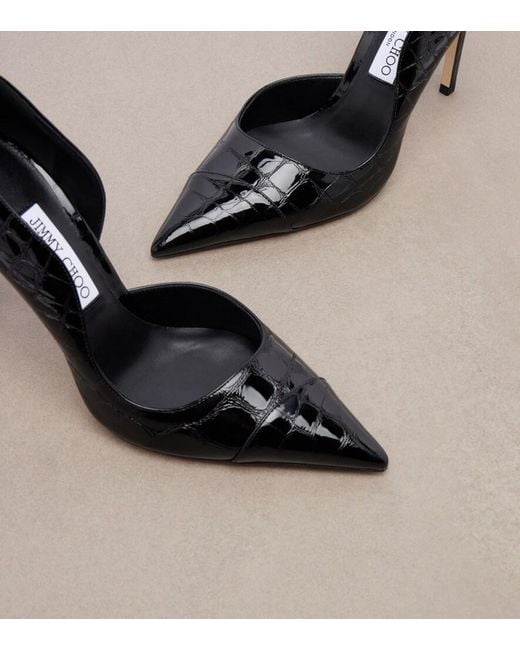 Jimmy Choo Black Brigitte Croc-Effect Patent Leather Pumps
