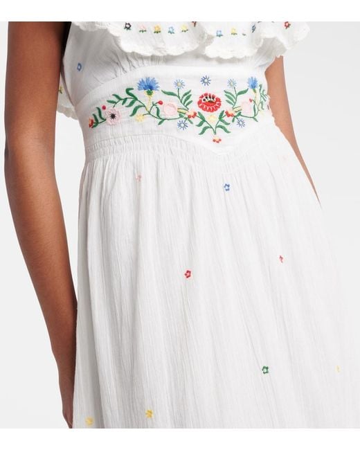Rixo White Ebony Embroidered Cotton Midi Dress