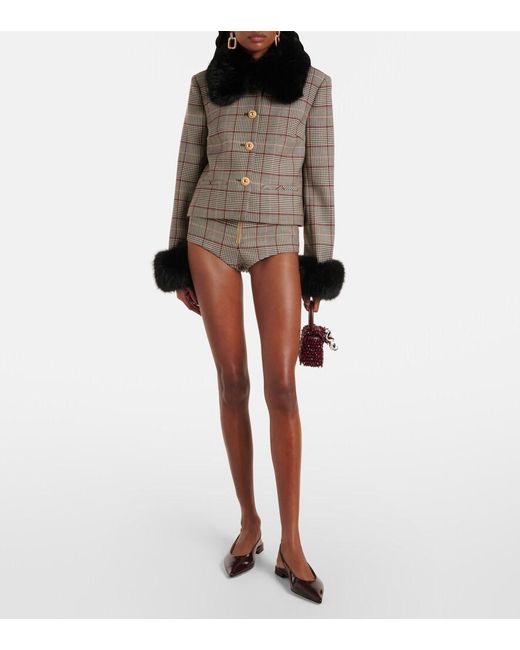 Self-Portrait Black Faux Fur-Trimmed Wool-Blend Jacket
