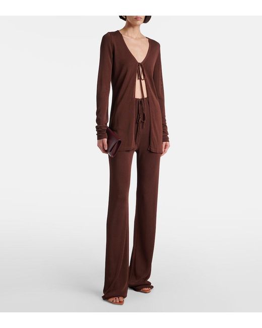 AYA MUSE Brown Ribbed-Knit Flared Pants