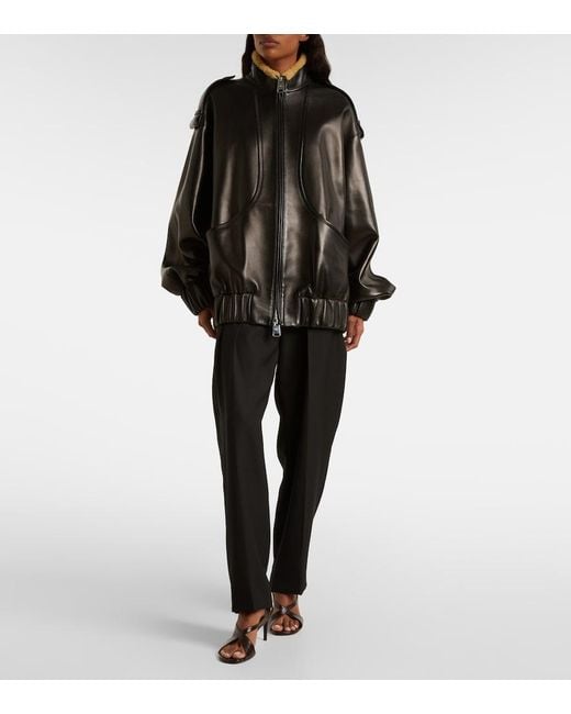 Khaite Black Sigi Shearling-Trimmed Leather Jacket