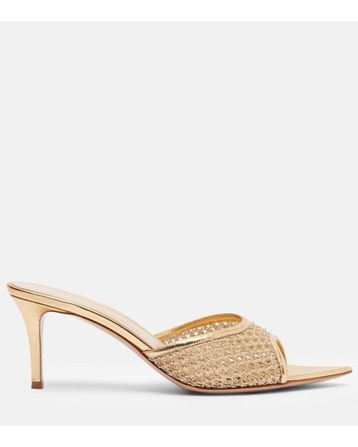 Gianvito Rossi Natural Dorotea Metallic Leather-Trimmed Mules