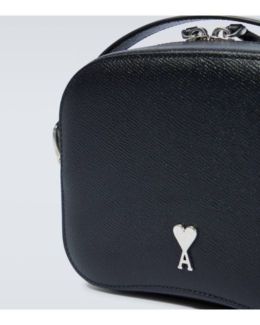 AMI Black Logo Leather Shoulder Bag for men