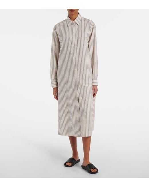 The Row Gray Chihiro Striped Cotton Shirt Dress