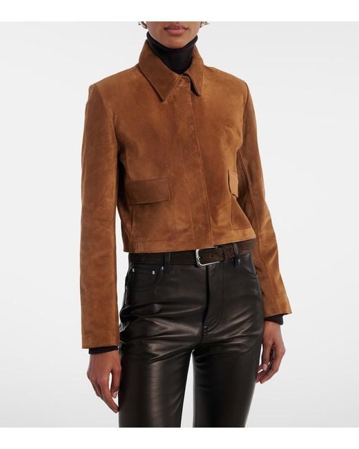 Nour Hammour Brown Bleeker Cropped Suede Jacket