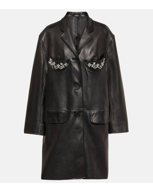 Simone Rocha Black Embellished Leather Coat