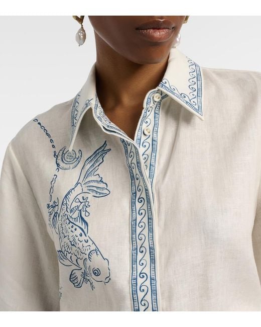 ALÉMAIS White Lucky Oversized Printed Linen Shirt