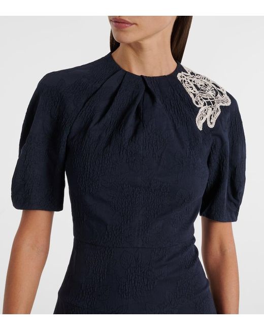 Erdem Blue Floral Cotton-Blend Jacquard Midi Dress