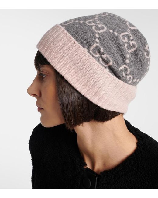 Gucci Gray Gg Cashmere Jacquard Beanie