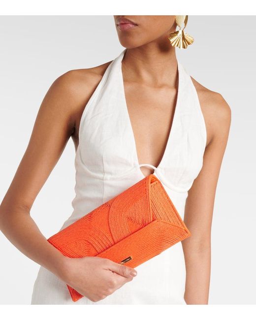 Aquazzura Orange Vacanza Small Raffia Clutch