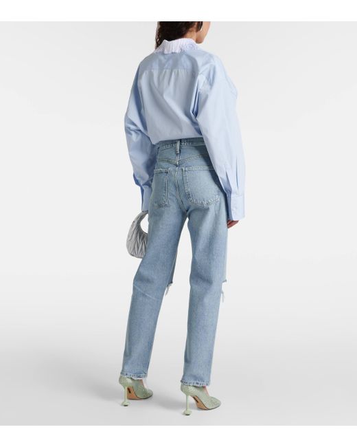 Agolde Blue 90s Distressed Mid-rise Straight Jeans