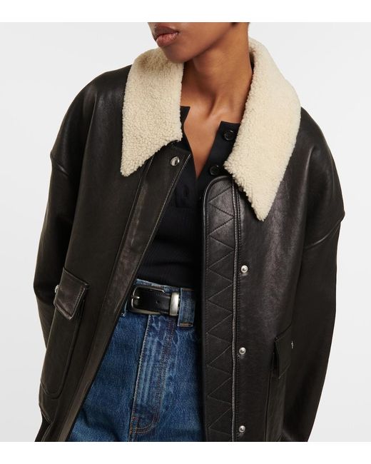 Khaite Black Shellar Shearling-Trimmed Leather Jacket